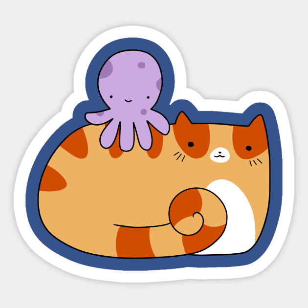 Octopus and Orange Tabby cat Sticker by saradaboru